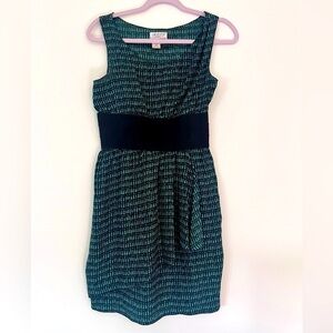 100% Silk MSSP Green/Black Sleeveless Mini Dress With Wide Elastic Waistband XS